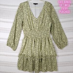 J Gee Light Green Polka Dot Sheer Sleeve Dress Size XL New